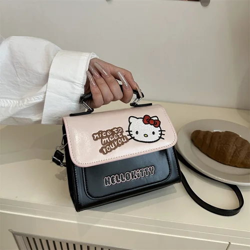 Imagen 2 del producto Niche-Bolso cuadrado pequeño con bordado de gato KT para mujer, bandolera de mano que combina con todo, versión coreana, 2025