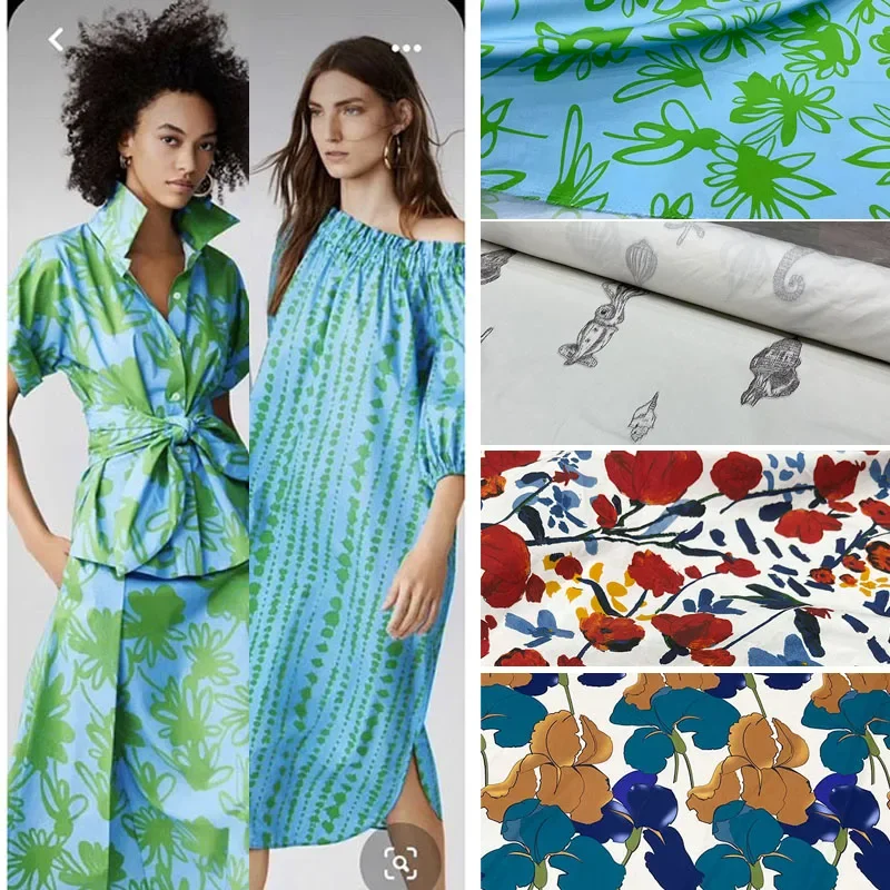 

Plant Digital Printing Cotton Fabric High Quality Brand Clothing Design Sewing Dress Shirt Textile Fabric Material Wholesale