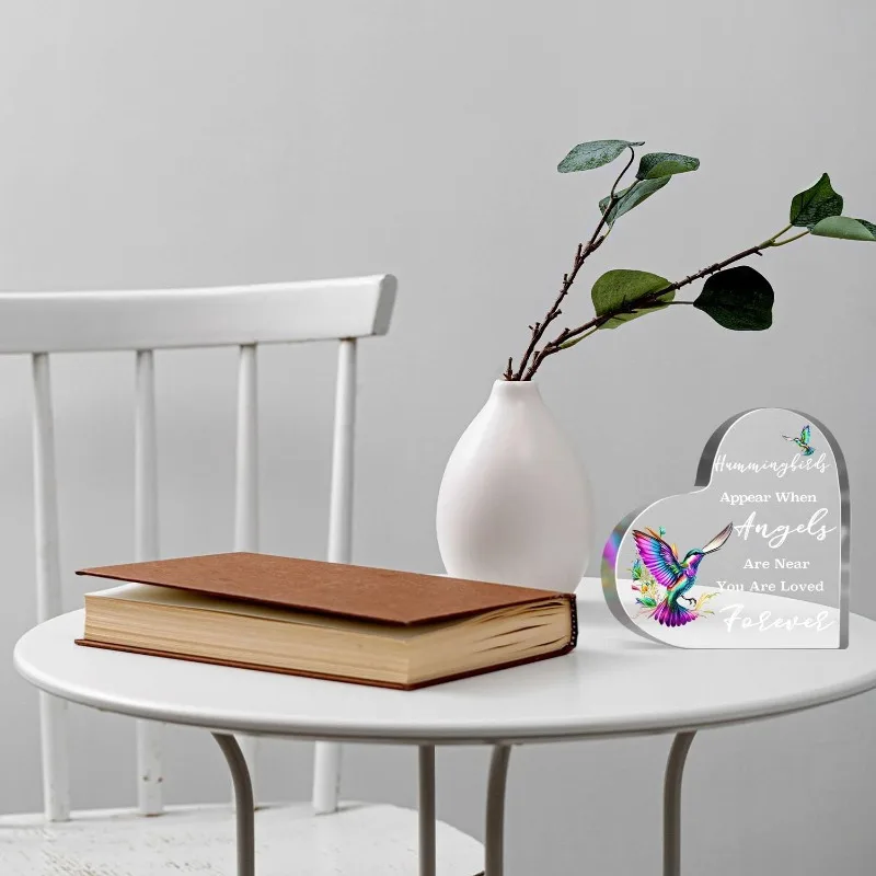 Hummingbird Gifts for Women, Acrylic Memorial Gift for Loss of Loved One, Sympathy Mourning Decor, 4x4 Inch Grief Statue