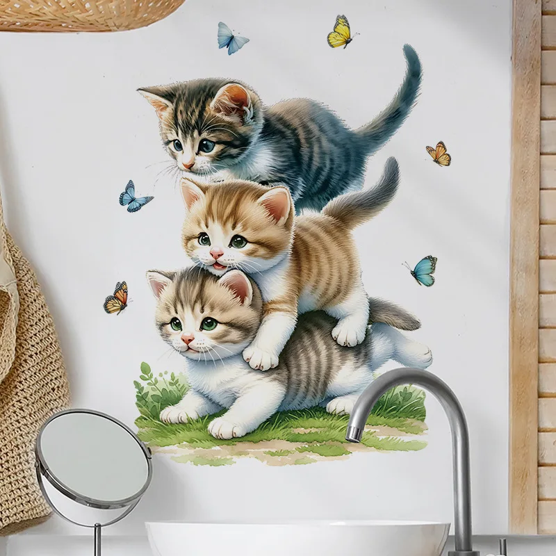 Cute Cat Child Wall Stickers For Baby Room Decoration Wall Decor Bathroom Decoration Bedroom Accessories Adhesive Vinyl Wall