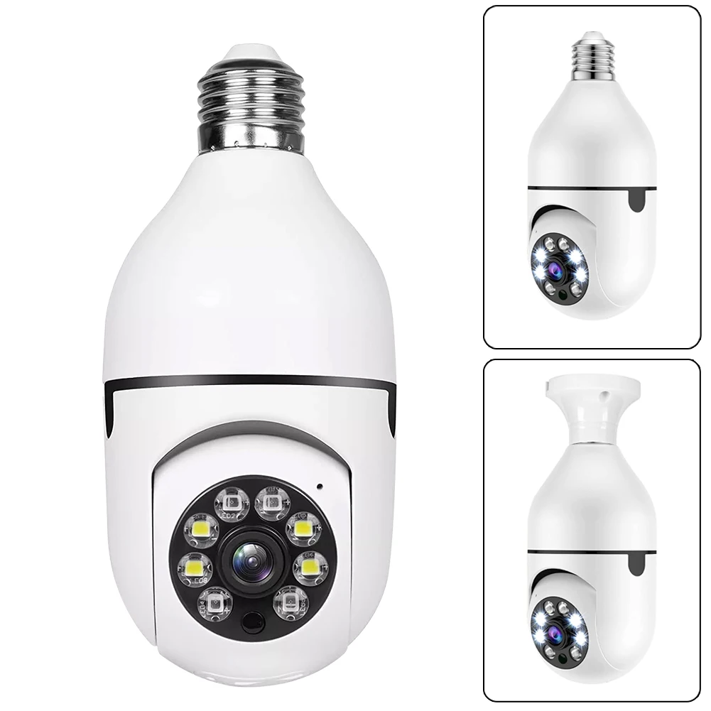 Indoor Security Bulb Camera with 360 Degree Panoramic View, for Night Vision, and Two Way Voice Communication White