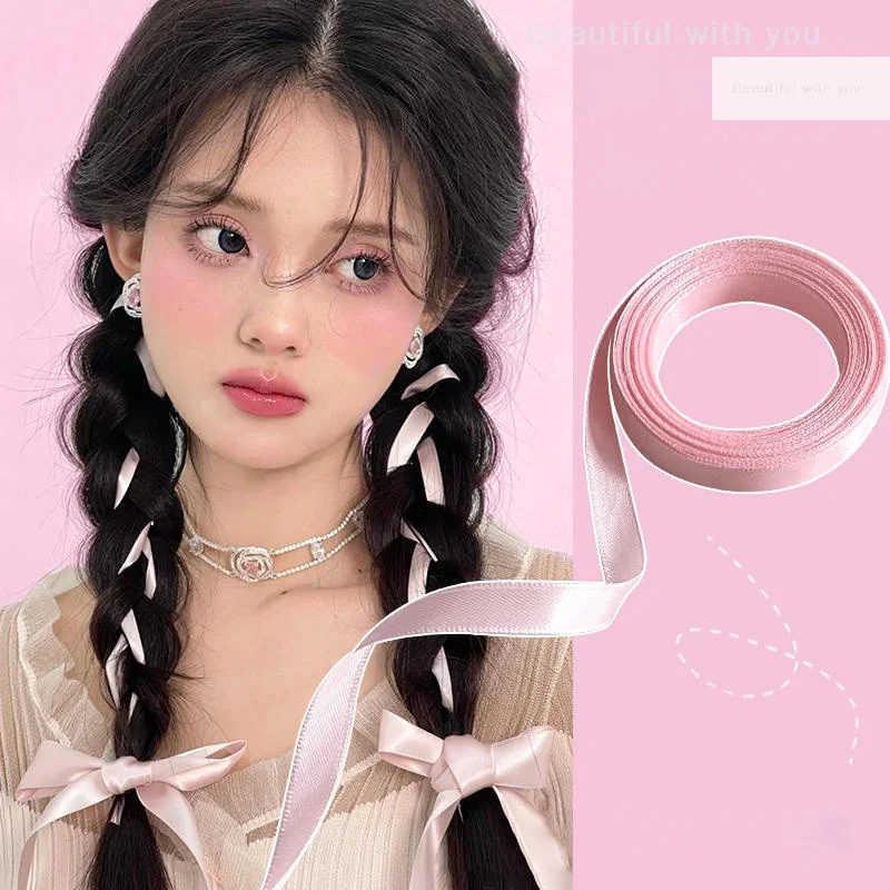 

2M Braided Ribbon Hair Band Ribbon Silk Hair Tie Headband Female Bow Twist Hair Rope Ponytail Holder Hair Accessories