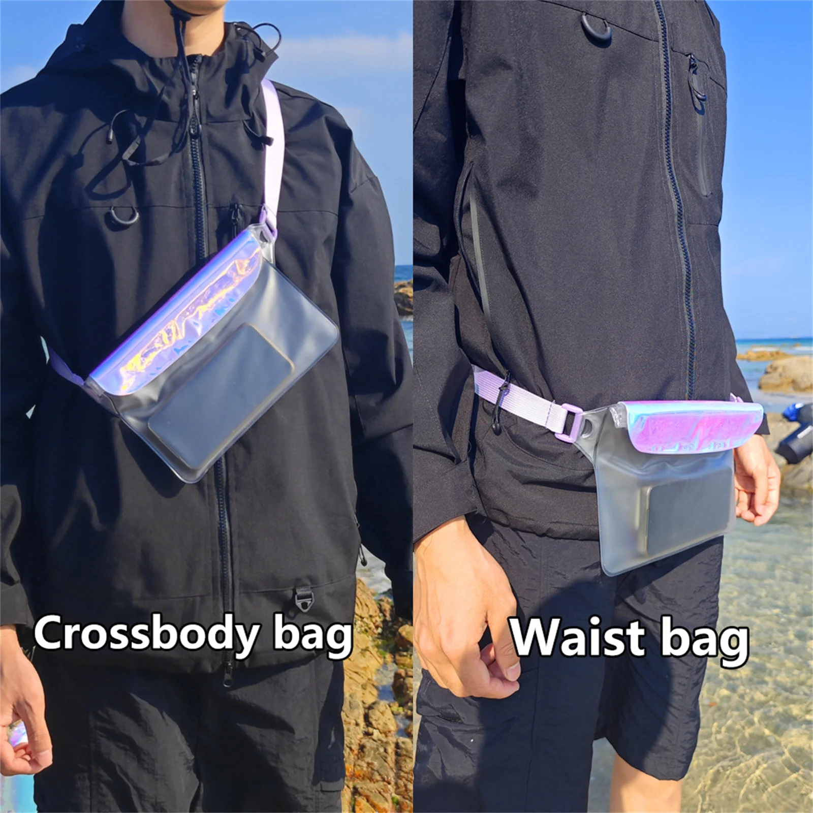 Phone Dry Bag Iridescent Beach Accessories for Swimmers IPX8 Waterproof Case Transparent Touch Screen Diving Pouch