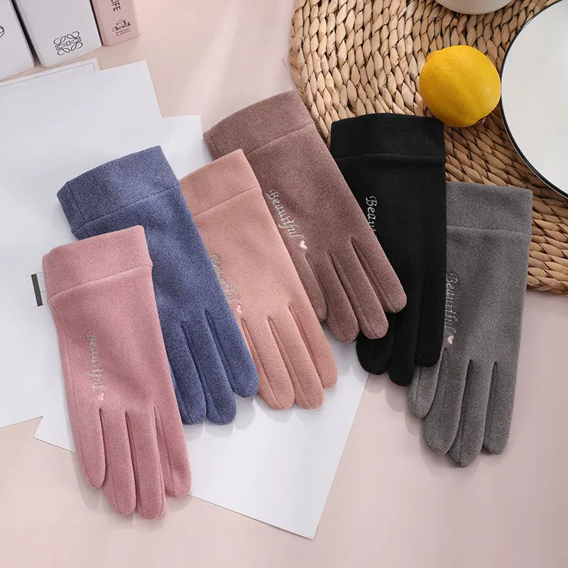 Jovem mulher luvas de inverno unidade proteção fria estudantes quentes esportes ao ar livre ciclismo tela toque luvas feminino bonito mittens t92