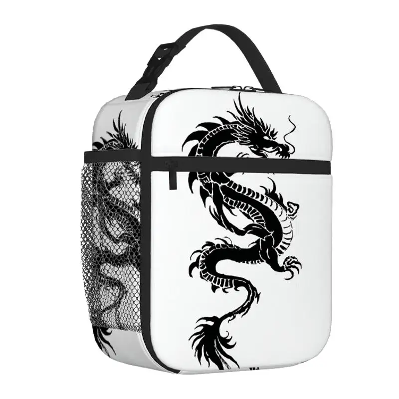Elegant Black Dragon Tattoo Printed Insulated Thermal Bag, 1pc, Universal Polyester Cooler, Non-Food Contact, Reusable, Home, Re