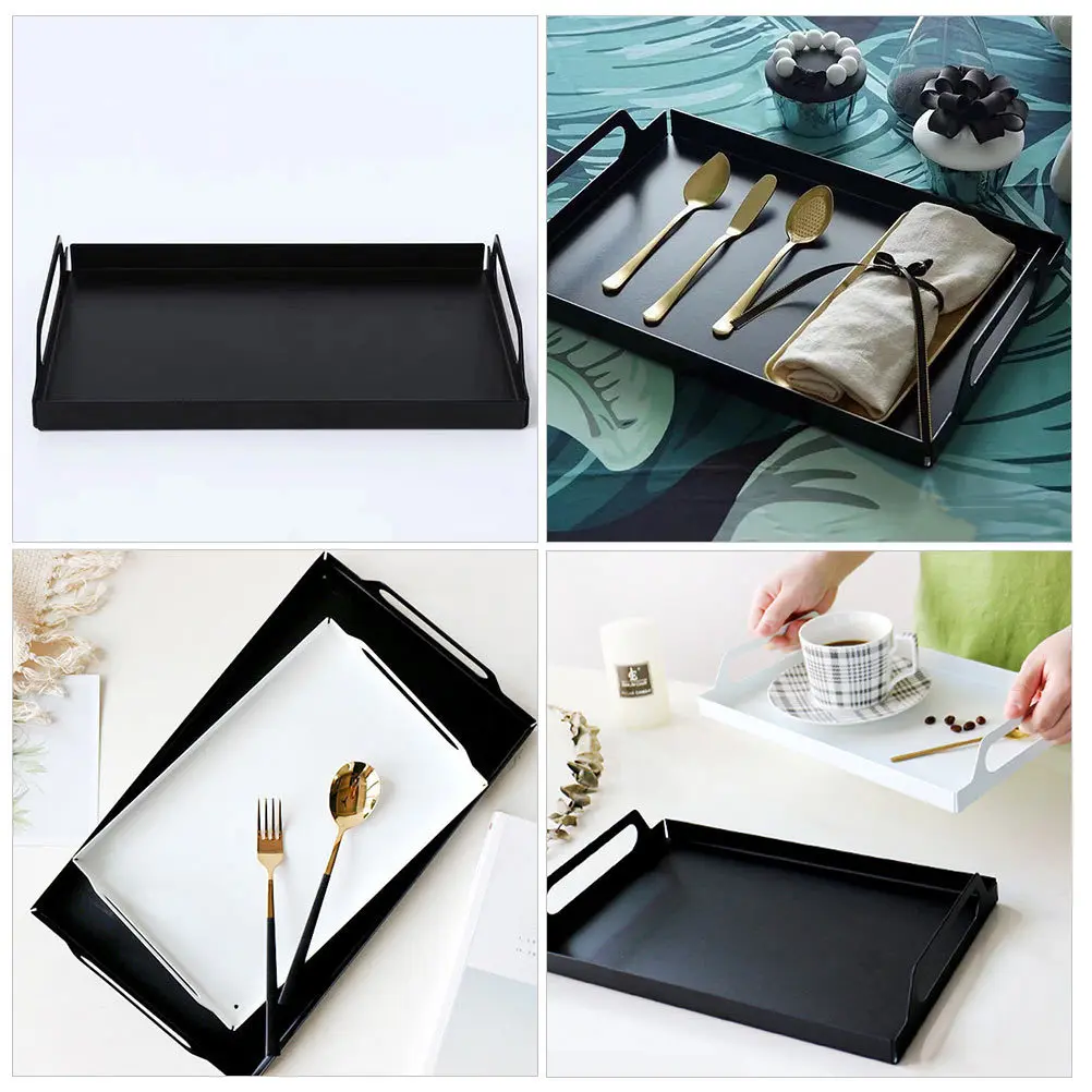 

1Pcs Rectangular Metal Tray Iron Art Plate Space Saving Serving Platter for Dessert Snack Food Fast Food Tray