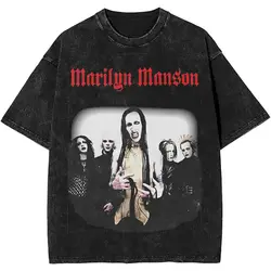 Summer Marilyn Manson Alternative The Legends Washed Shirt Outfit Harajuku T-Shirt Men Women Tees