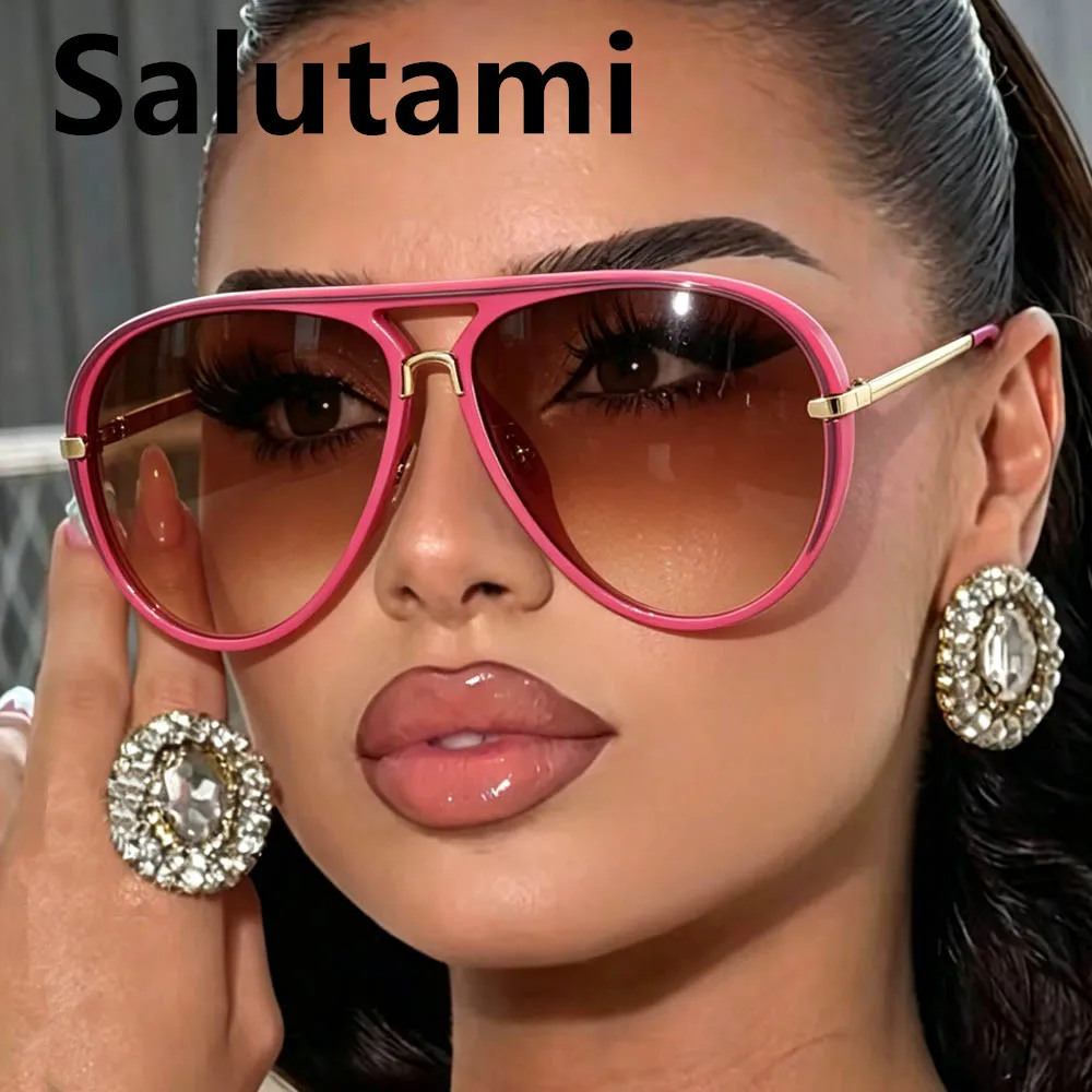 Vintage Green Pink Pilot Sunglasses For Women Men New Fashion Alloy Gradient UV400 Sun Glasses Ladies Oval Frame Outdoor Shades