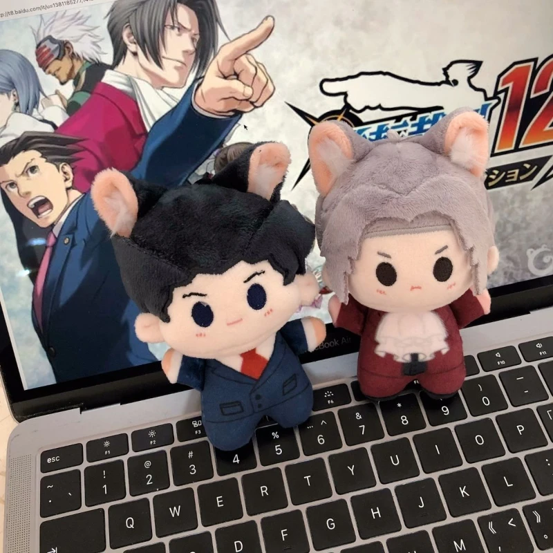 Game Gyakuten Saiban Ace Attorney Phoenix Wright Miles Edgeworth Cosplay Keychain Plush Doll Pendant Keyring Key Chain Accessory