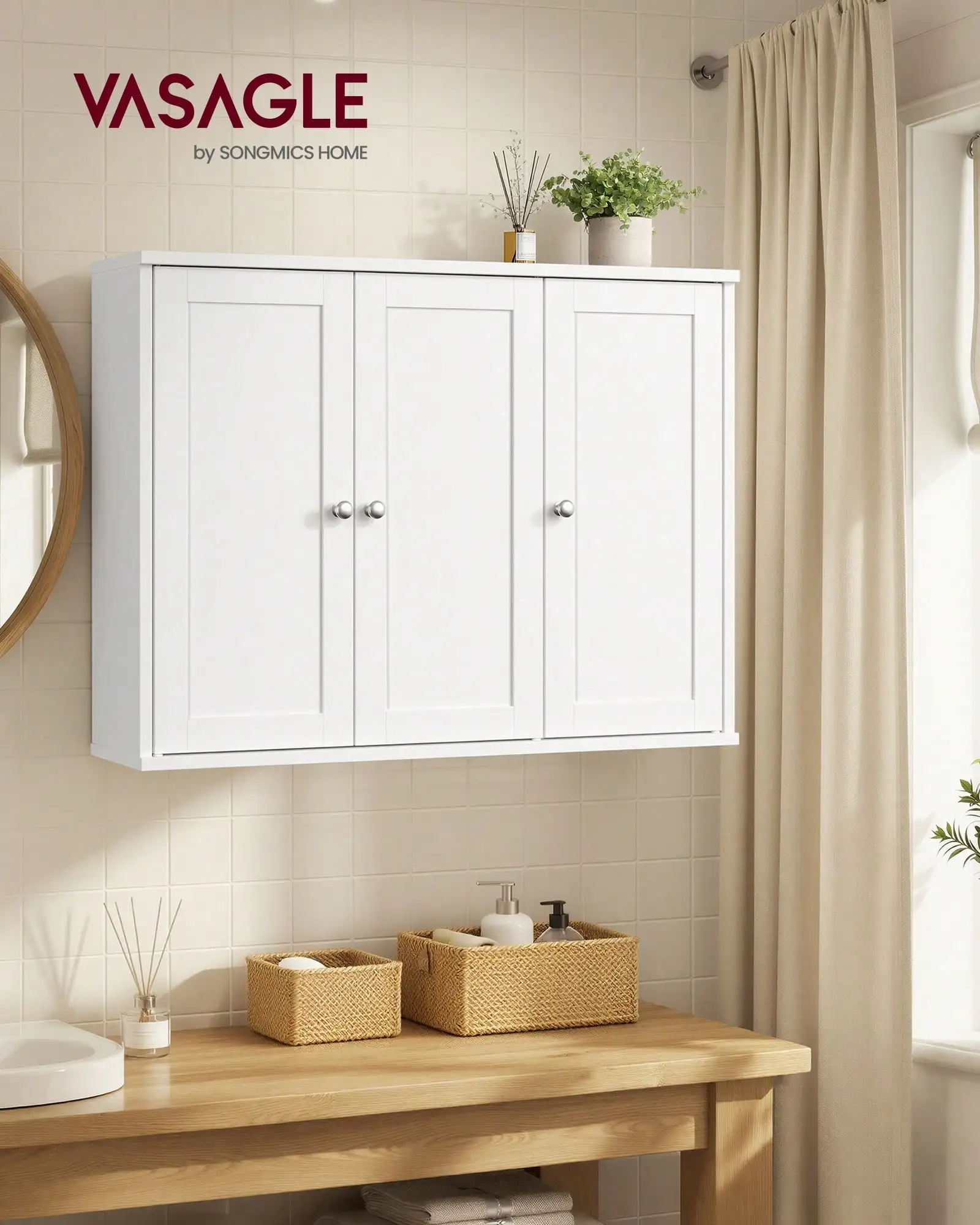 VASAGLE Bathroom Wall Cabinet, Hanging Bathroom Storage Cabinet, For Medicines, Farmhouse, 4 Adjustable Shelves