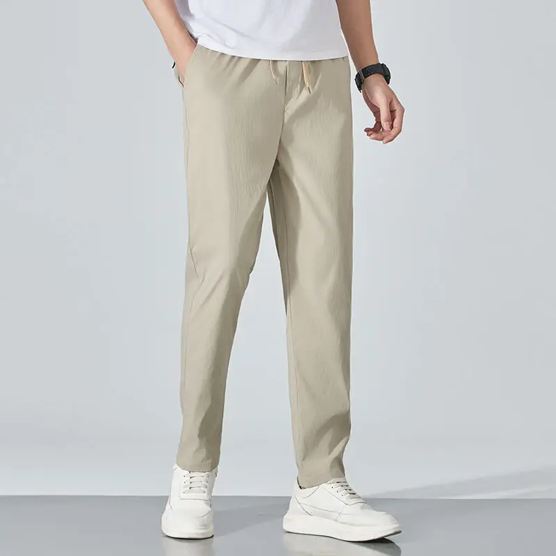 Ice Silk Pants for Summer Quick-drying Thin Loose Straight Men's Sports Casual Trousers Casual Breathable High Elastic Summer