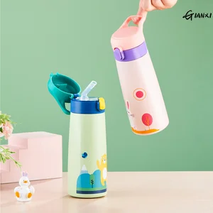 GIANXI Anak-anak Mug Termos Jerami Baja Tahan Karat dengan Casing Kartun Termos Vakum Anti Bocor Botol Air Panas Anak-anak Thermocup 10 botol air glitter penjualan terbaik - №