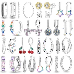 925 Zilveren Originele Bowknot Hoepel Oorbel Voor Vrouw Ster Zirkoon Luxe Mode Stud Oorbellen Verjaardag Bruiloft Sieraden Gift