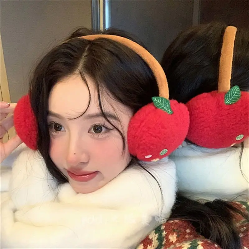 Winter Cute Embroidery Apple Earmuffs Outdoor Cycling Plush EarProtection EarBag Warm Winter Warm Earplugs Y2K Headset Ear Cover