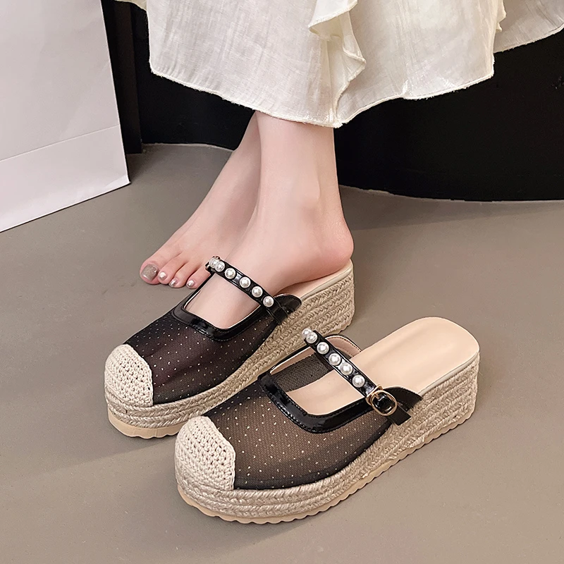 

2025 New Vintage Women's Pearling Fishing Shoes Tweed Style Round Toe Medium Heel Polyurethane Sole Rubber Deck Retro Pattern