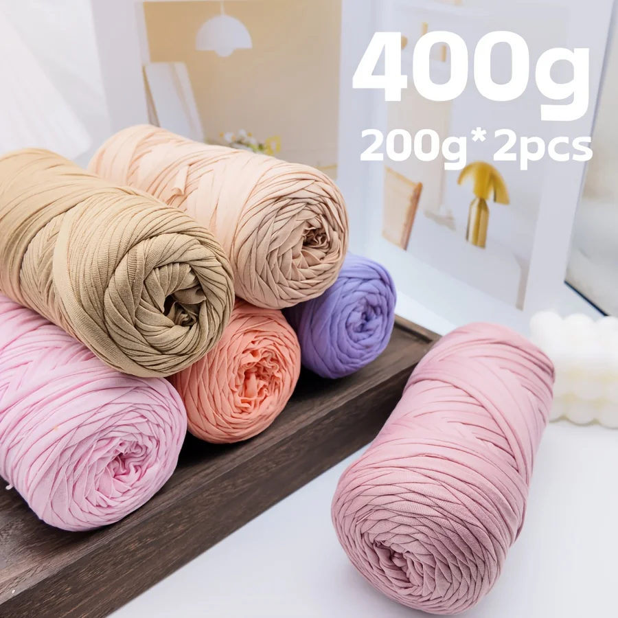 2 Stück 400g 200g*2 Hochwertiges T-Shirt-Stoffgarn, Dickes Handstrickgarn für Häkeln von Taschen/Körben/Teppichen, Heimdekoration – Detail 2