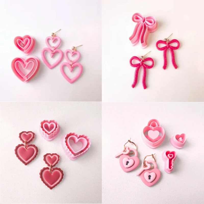 SKINNY SCALLOPED HEARTS Polymer Clay Cutters Valentine's Day Dainty Cutout Heart Lock & Key Coquette Clay Earring Making Tools