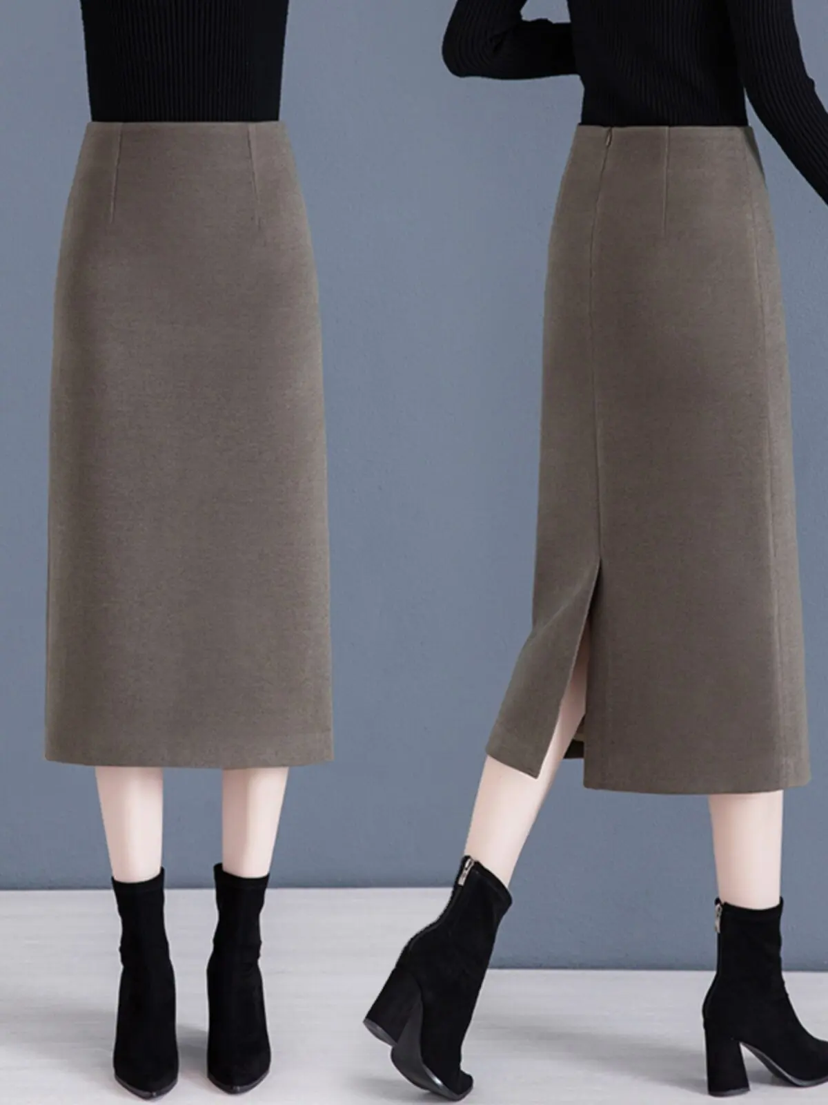 Women's New High Waist A-line Skirts 2026 Autumn and Winter Long Split Woolen Skirt Female Solid Color Warm Skirts U565