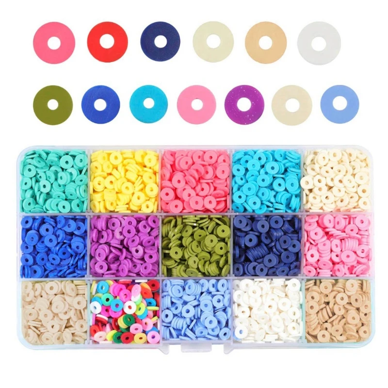 15 Grids 6mm Flat Ceramic Beads Round  Discs Loose Spacer Beads for Bohemian Bracelet Nacklace Earring DIY Jewelry Making Craft