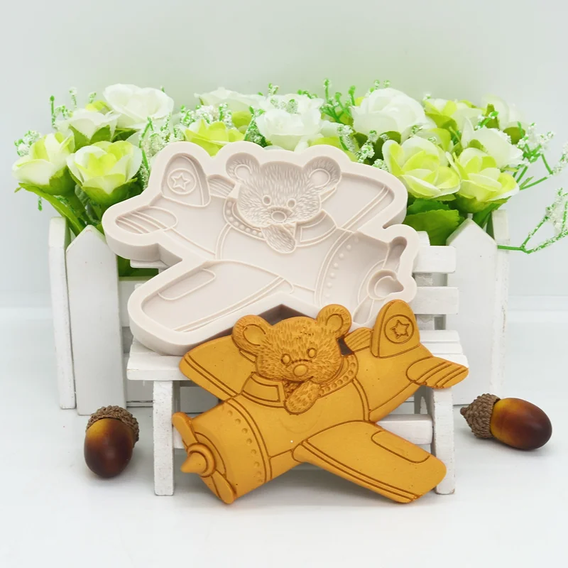 New Bear Airplane Silicone Mold Resin Kitchen Baking Tool Dessert Lace Decoration DIY Cake Chocolate Fondant Moulds Accessories