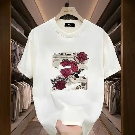 High-end American short-sleeved men's high-quality summer 100% cotton fashion loose casual tops street breathable o-neck tops