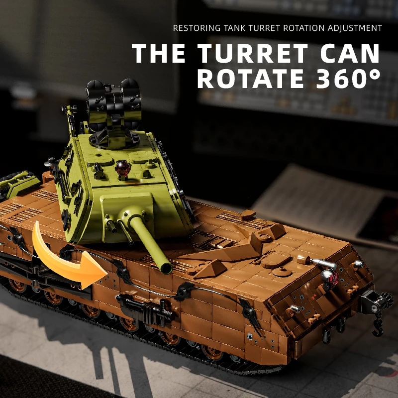 Kit de construction de char MOC Panzer VII Maus de la seconde guerre mondiale, 3000 + pièces, modèle de char lourd allemand avec tourelle rotative, cadeau de collection pour adultes et enfants