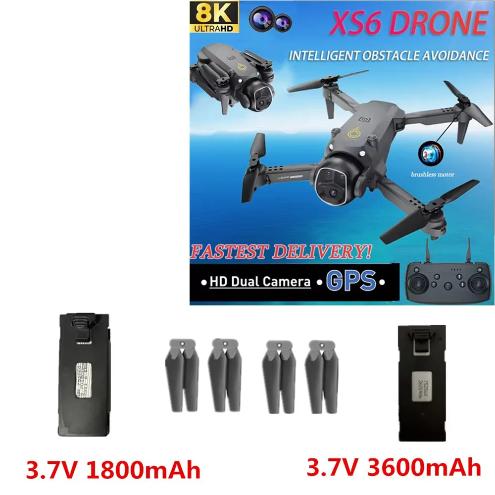 Batterie pour Mini Drone XS6, 3.7V, 1800mAh, 3600mAh, li-poly, lame d'hélice, accessoire pour Mini Drone XS6, pièces de Mini Drone