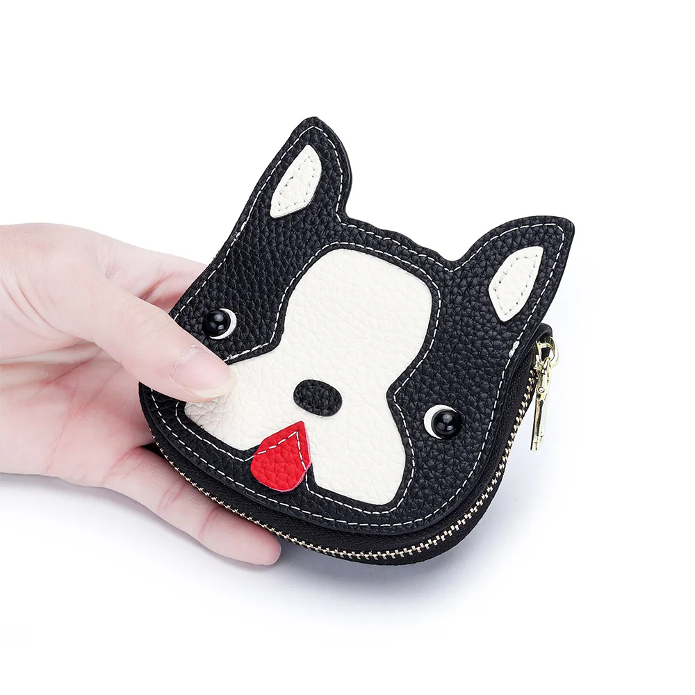 Tarjetero de cuero genuino con 10 ranuras, funda para tarjetas Unisex con patrón animal para hombres y mujeres, monedero compacto con cremallera