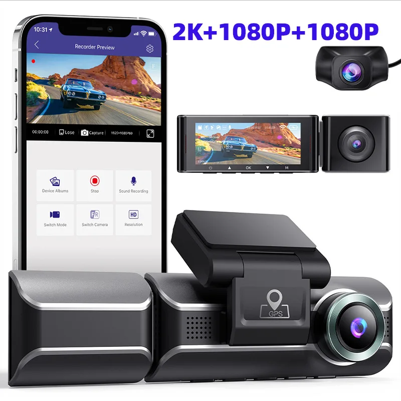 

Three-lens recorder 4K + 1080P + 1440P built-in WIFI GPS car track