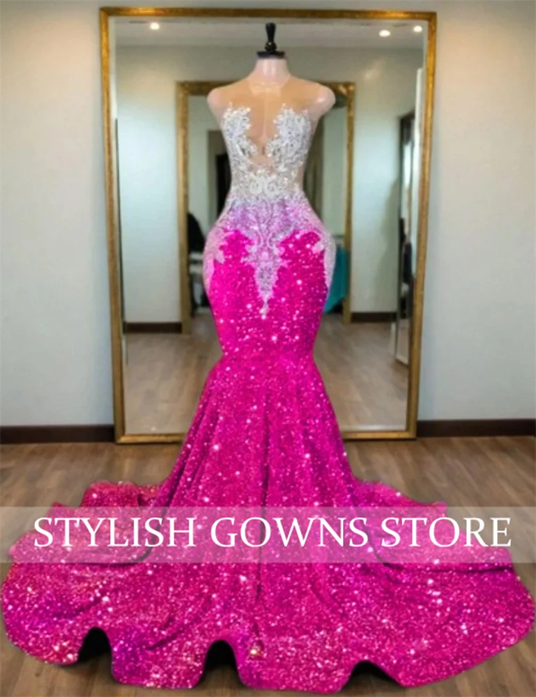 Orange Luxury Long Prom Dress 2025 Black Girls Beaded Appliques Birthday Party Gown Sequined Wedding Dresses Customized