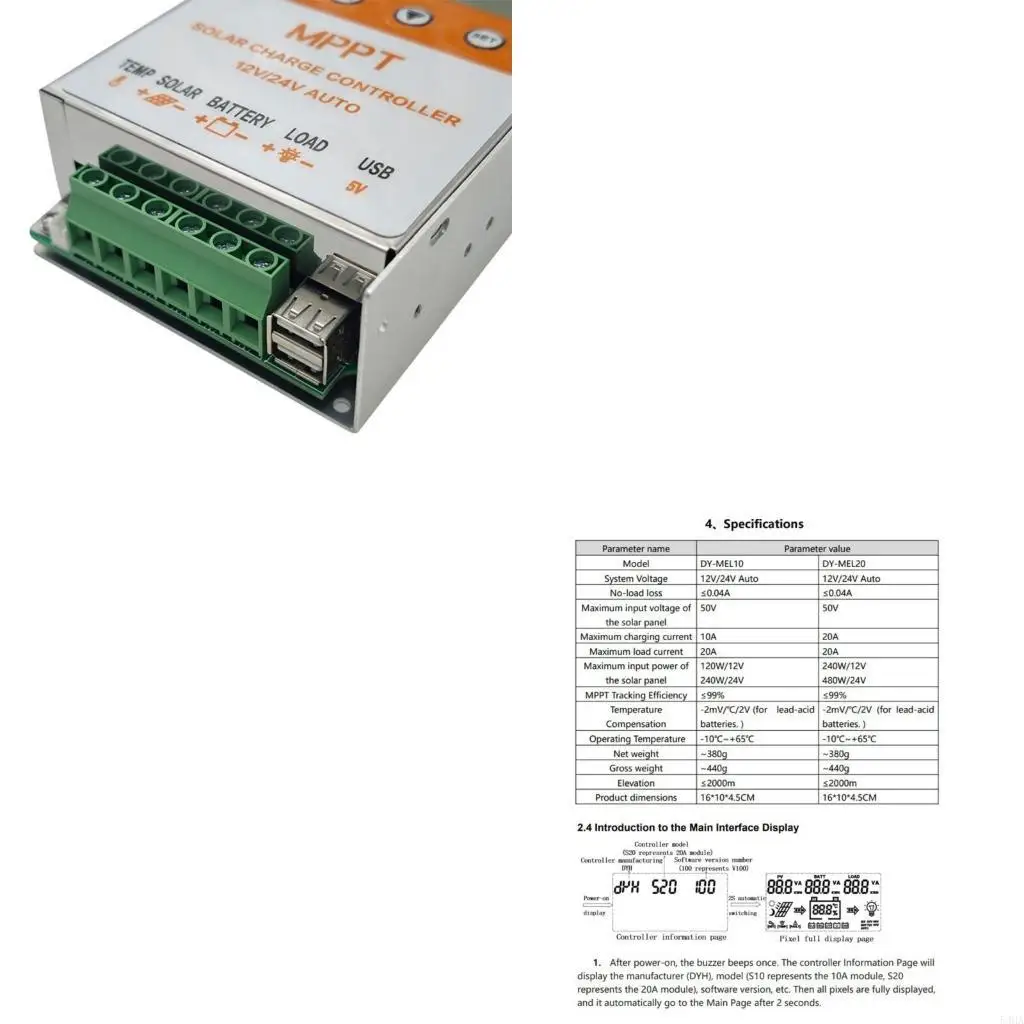 

10A/20A MPPS -контроллер солнечного заряда с эффективной зарядкой дисплея подсветки