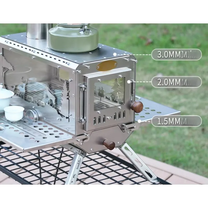 Portable Stainless Steel 304 Silver Outdoor Camping Grill Wood Stove Large Tent Warming Picnic Fireplace Charcoal Fuel Carry