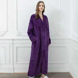 Ladies Coral Velvet Pajamas Autumn Winter Loose Plus Size Extended Warm Pholstered Thickened Pregnant Woman Nightgown Housecoat