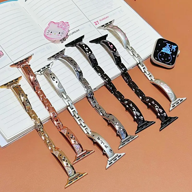 

Engraved Metal Band for Apple Watch Bands 38/40/41/42/44/45/46/49mm Bling Diamond Wristband Dressy Cute Strap for iWatch S10 9 8