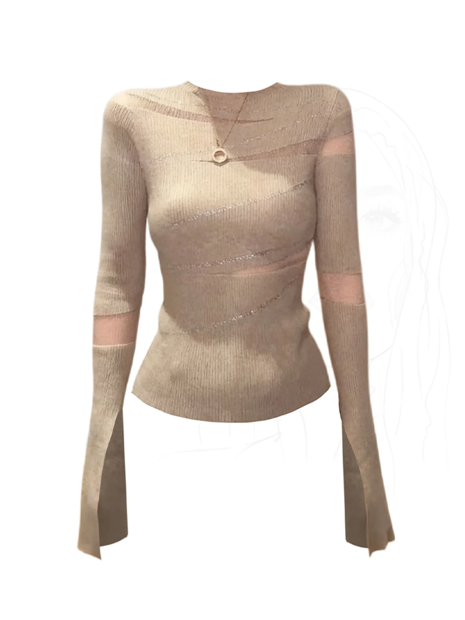 

Женская вязаная футболка цвета хаки с круглым вырезом Y2k Gyaru, футболка, эстетические винтажные футболки большого размера с длинными рукавами, одежда 2000-х годов, весна-осень