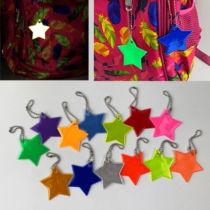 Llavero reflectante de 8 piezas para niños, colgante reflectante de estrellas, tira de bolsas, accesorios de seguridad nocturna