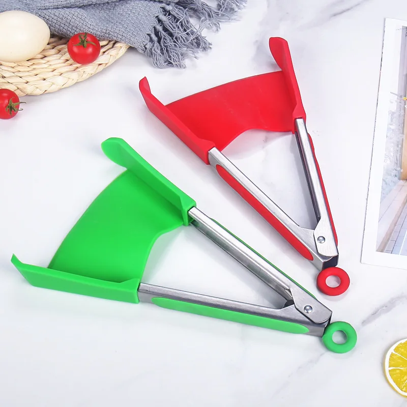 2-in-1 Silicone Food Clip Integrated Bread Clip Retractable Fan-Shaped Cake Food Tongs Barbecue Tongs Kitchen Tools