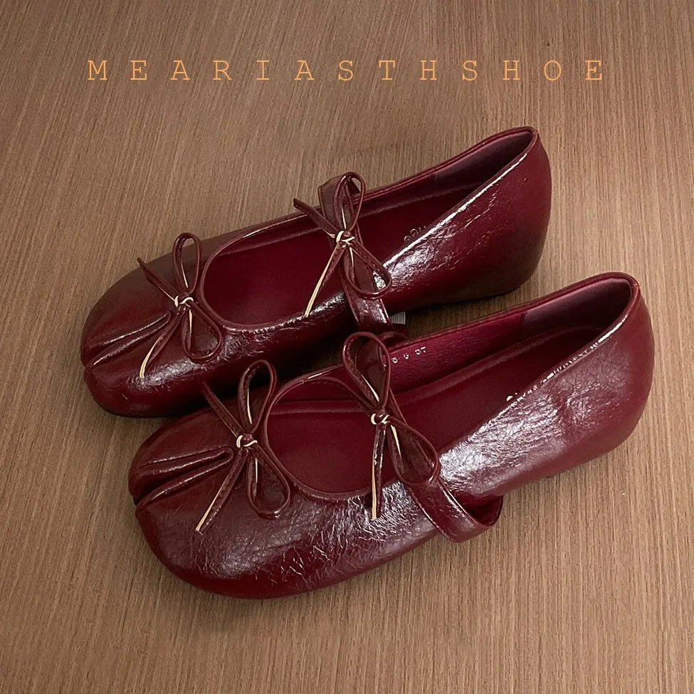 

2026 Spring Autumn Women Mary Jane Tabi Shoes Fashion Butterfly-knot Split Toe Shoes Casual flat Heel Dress Street Style Shoes