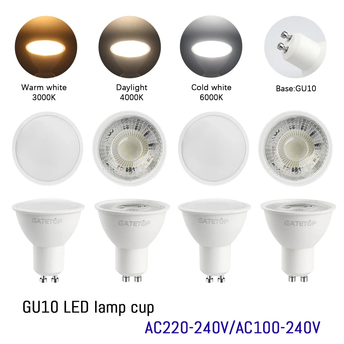 

8PCS Hight Lumen LED Spotlights GU10 5W AC 220V 120V 3000K 4000K 6000K No Flicker Replaceable 40W Halogen Lamp for Bedroom