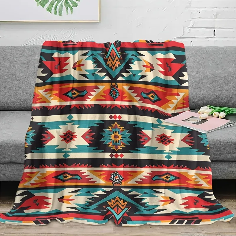 Ultra-Soft Polyester Quilt Blanket Native American-Inspired Southwest Pattern Throw for Couch or Bed Decorative Cover