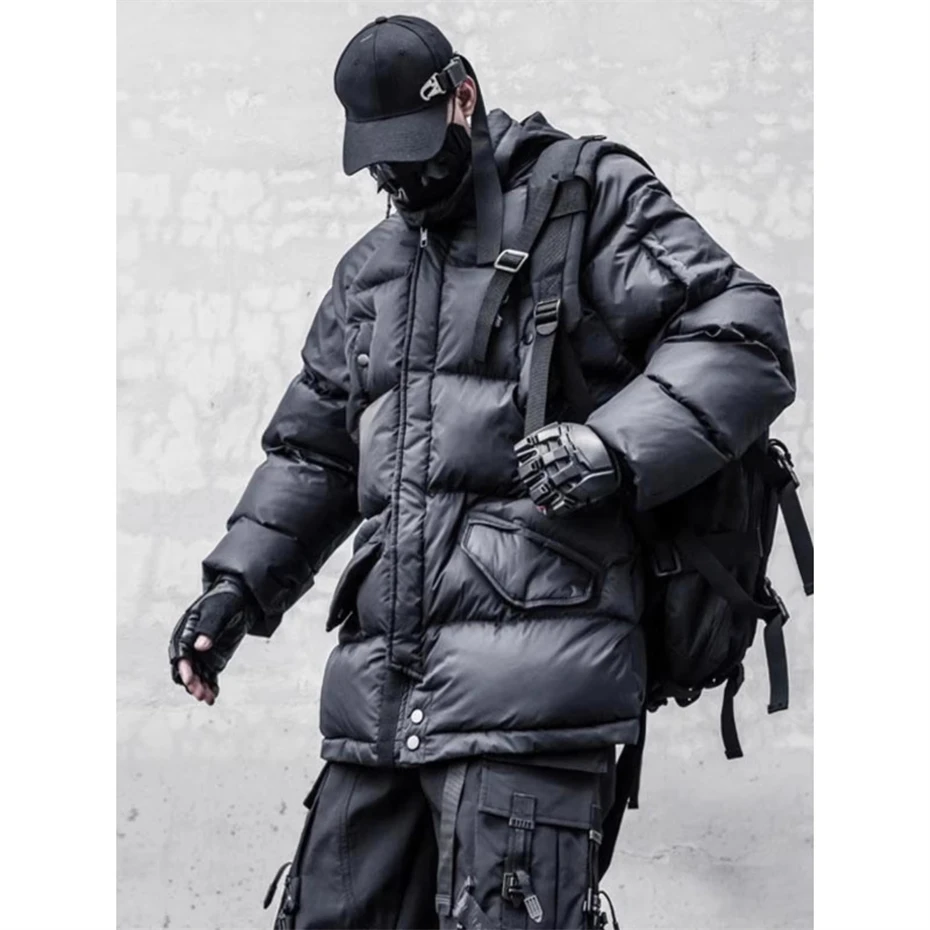 2024 Winter Black Parkas Jackets Men Tactical Puffer Padded Jacket Coats for Men Streetwear Hip Hop Thick Jackets Men Clothes