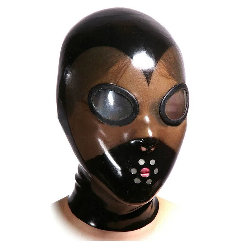 100% Latex Hood Rubber Club Black Zentai Cosplay Masquerade Festival Sexy Face Headgear 0.4mm Halloween Carnival Party Mask