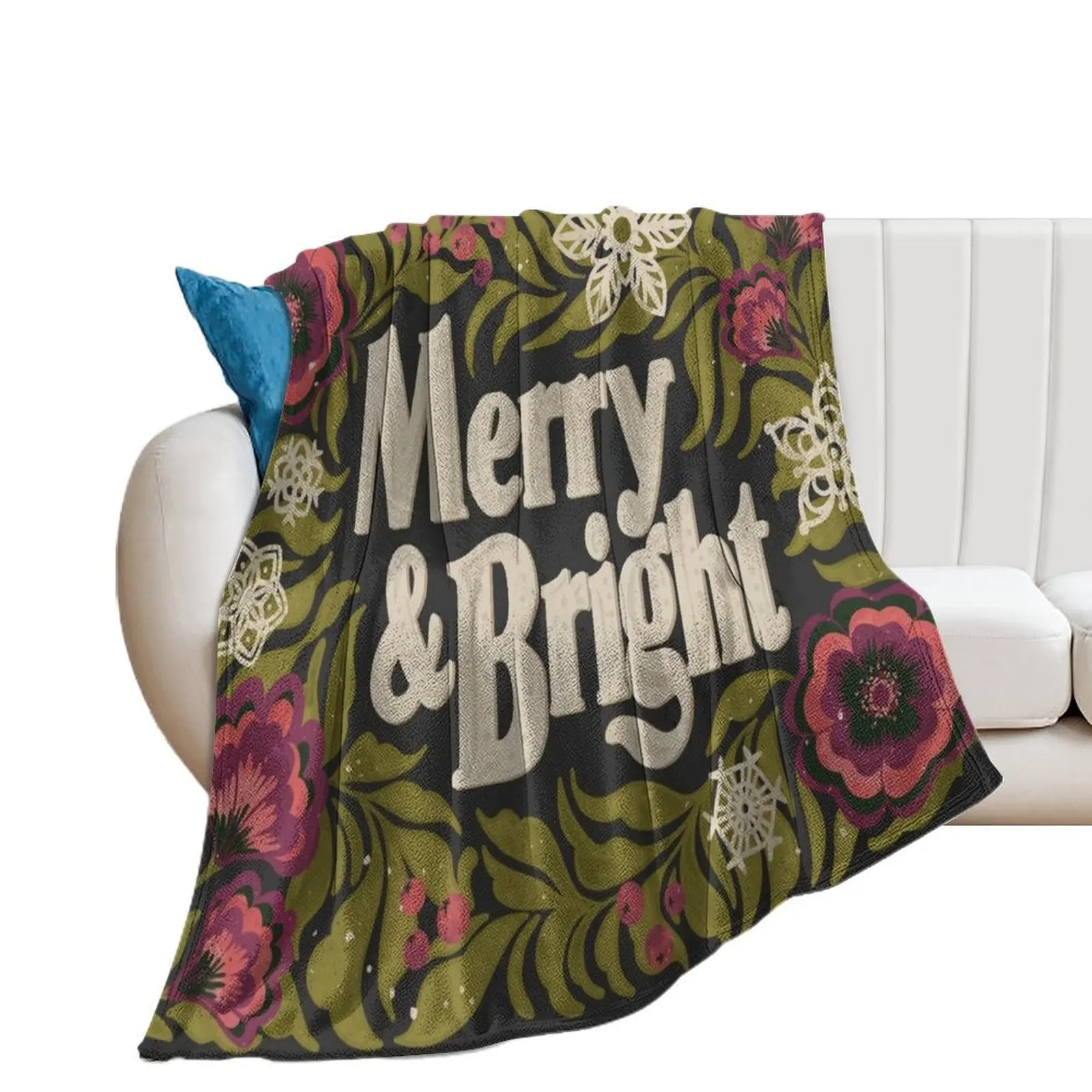 Merry and Bright Throw Blanket Soft Plush Plaid Custom Luxury Thicken Blankets