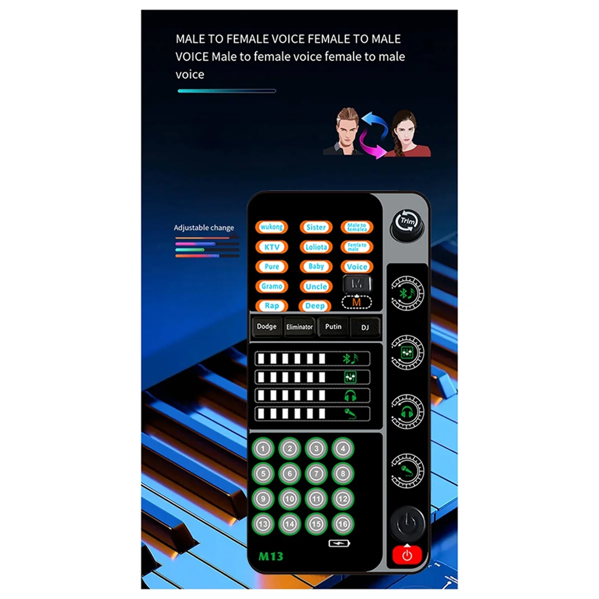 New M13 Voice Changer,Live Voice Card Voice Changer, Handheld Microphone Voice Changer with BT 3.5mm Port DJ Controller