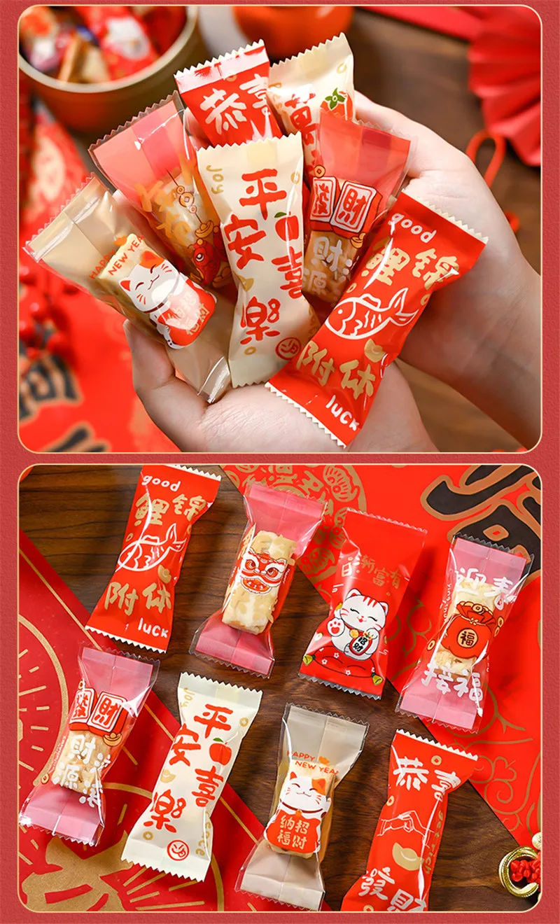 100 Stücke 4x9 cm 2026 Chinesisches Neujahr Verpackungsbeutel Backen Schneeflocke Knackige Maschine Versiegelung Süßigkeiten Geschenktüte – Detail 7