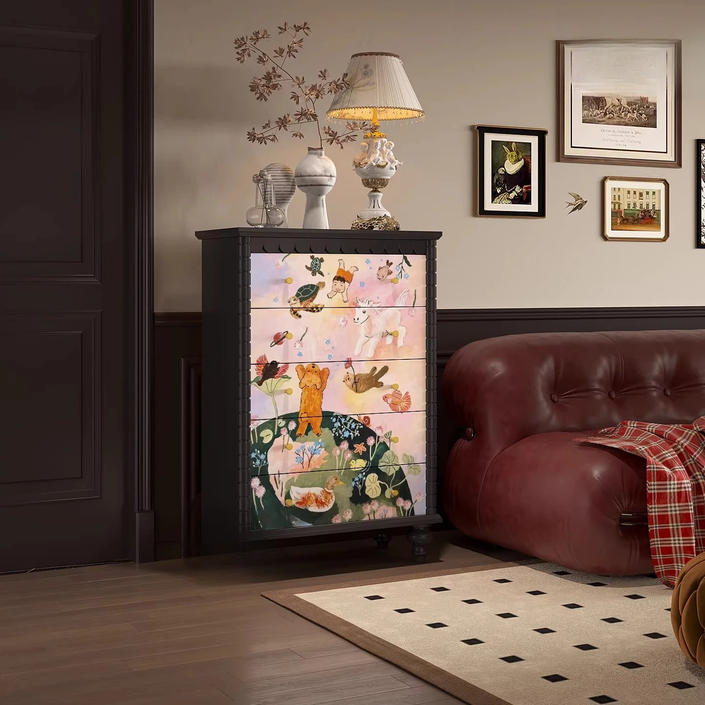 

Niche art abstract fun solid wood chest household bedroom living room sofa side cabinet locker