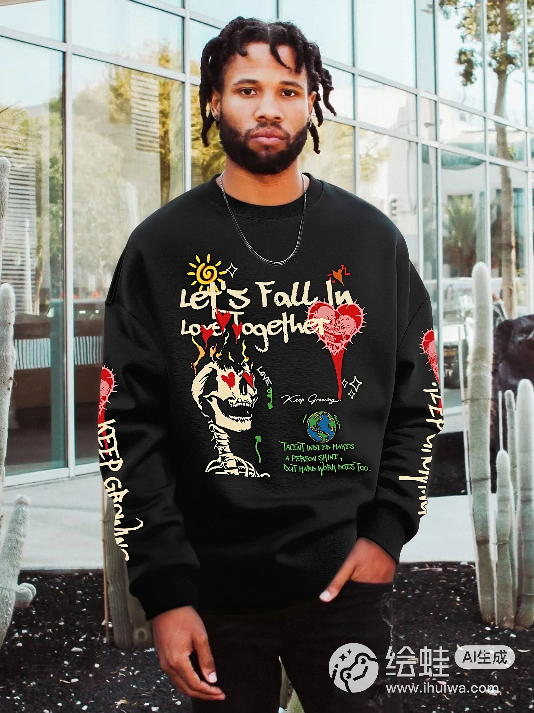 Autumn and winter men's round-neck sweater with 3D printing comfortable warm casual fashionable streetwear