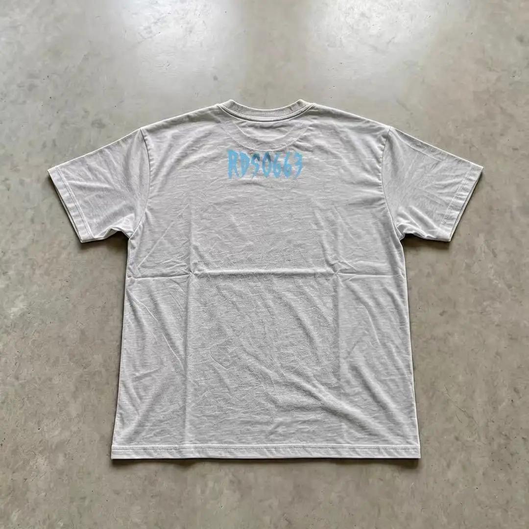 Cyber Y2K Airbrush Blue Flame Ghost Graphic T-Shirt Cotton Men Women Streetwear Tee