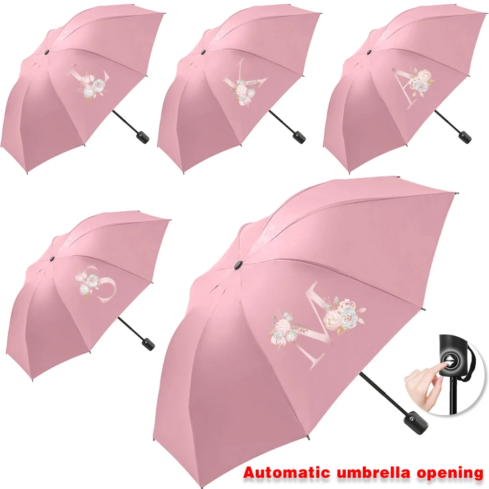 Sunshade Sunscreen Rain Umbrellas UV Automatic Umbrella Cute Print Outdoor Picnics Hiking Tours Travel Essentials Pink flower