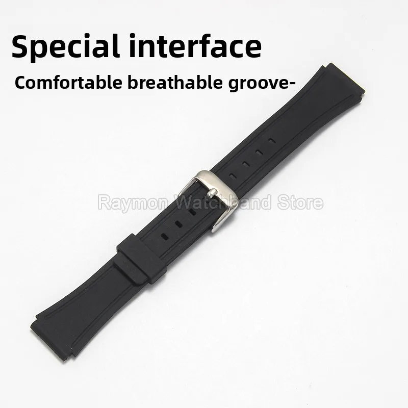  ل كاسيو AE-1200 F-84/F-91W/F-94/F-105 الراتنج حزام (استيك) ساعة 18 مللي متر محدب محول الفولاذ المشبك صديقة للبيئة الراحة صالح أسود #4